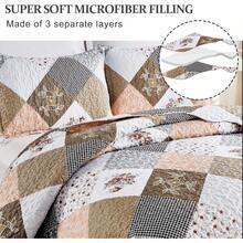 Floral Plaid Patchwork Quilt Set King Size, Reversible Brown Bedding Set Soft Microfiber Lightweight Bedspread Coverlet 3 Piece All - Season Use (104x90 Inches) - 紫色 - 查看 9