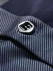 Men's Classic Fashion Designed Gray Blue Long Sleeve Single-Breasted Collar Shirt, With Grid Striped Pattern Details, Suitable For Spring, Summer, Autumn, Mature Style Fits Office Business Casual And Formal Occasions, Fall - Blue - View 4