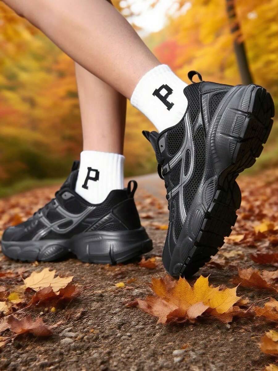Zapatillas deportivas informales para adolescentes, estudiantes universitarios, zapatos para correr, baloncesto, entrenamiento, senderismo, con suela antideslizante y resistente al desgaste - Negro - Ver 1