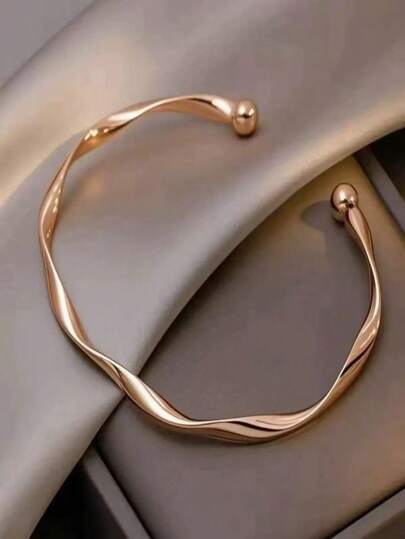 Women's Fashion Bracelet, Minimalist & Elegant Rose Gold Adjustable Open Bangle, Suitable For Women's Daily And Holiday Wear