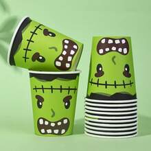 10/20/40/60pcs,Halloween Green Cartoon Disposable 9oz Cups,Green Monster Paper Cups, Funny Cartoon Party Cups For Juice Coffee Hot Cold Drink Party Table Decoration, Trick Or Treat Supplies