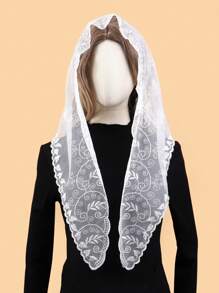 1pc Women's Lace Embroidery Triangular Scarf, Floral Breathable Headscarf/Shawl, Elegant Wedding Veil Scarf
