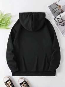 Sudadera grafica estampado  gráfico corazón y letras sencillas "gather here truth grateful heart"  con gorro mujer básica negra casual cómoda manga larga basico - Negro - Ver 2