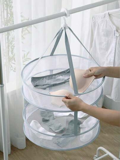 1pc Collapsible Drying Rack, Fly-Proof Mesh Drying Net For Balcony, Suitable For Drying Dried Goods, Fish, Vegetables, Clothes, Socks, Bras, Sweaters, Fruit, Foldable Drying Basket/Net For Flat Drying