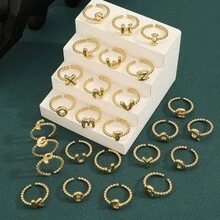 创意镀金气球气泡小字母开口戒指防水可叠戴女士 A-Z 字母串珠手指饰品 - 金色 - 查看 9