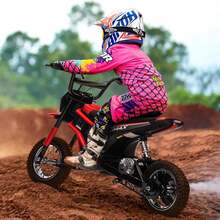 Motocicleta eléctrica de 350 W para niños de 8 a 12 años, moto todoterreno de 3 velocidades con velocidad máxima de 14.9 km/h, batería de 24 V, freno trasero manual y acelerador giratorio, autonomía de 13.7 - Rojo-9 - Ver 7