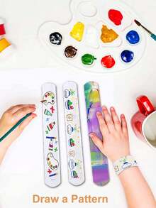 48pcs- White DIY Clap Bracelet, Halloween, Christmas Party Small Gifts, DIY Craft Project Clap Bracelet, Birthday Party, Handmade Project Clap Wristband, Game Activity Painting Craft Project - White - View 4