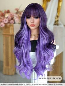7JHH WIGS Stylish Purple Balayage Wigs Extra Long Wavy Wig With Bangs, High Density Heat-Resistant Fiber Hair, Fluffy Natural Synthetic Wave Curly Wigs For Women Halloween Party Use 28 Inch Cosplay Costume Wig Accessories - 挑染紫色 - 查看 4