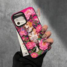 Fundas y carcasas protectoras con diseño de perro y peonía, con orificios grandes, compatibles con phone 16 Pro Max, 16, 15 Pro, 14, 14 Plus/14 Pro Max, 13, 13 Pro, 12 Pro, 11/11 Pro. Regalos para cumpleaños y festividades - Blanco - Ver 4