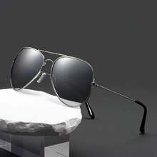 1 Piece Retro Metal Double Bridge Women's Aviator Fashion Glasses - Oval Reflective Lenses, Luxurious Gold Decoration, Suitable For Casual And Formal Occasions, High-Quality Lenses - Gold/Gray - View 9