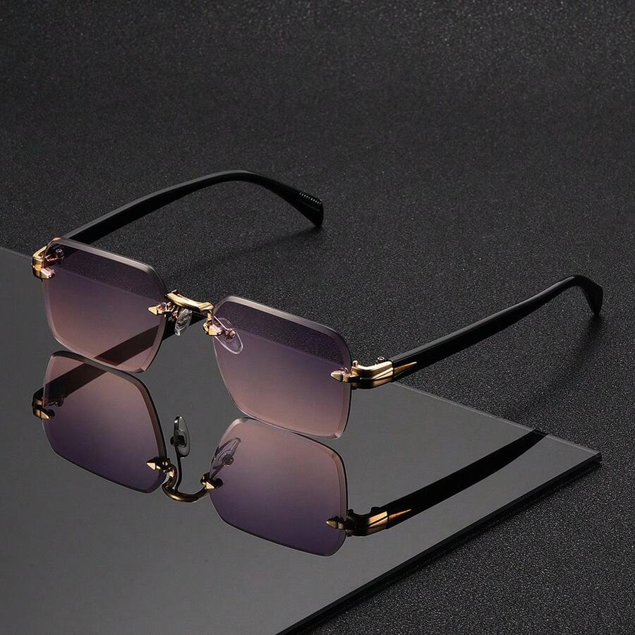1 Pair Of New Frameless Trimmed Square European And American Cross-Border Glasses Men's Personalized Street Photography Fashion  Glasses