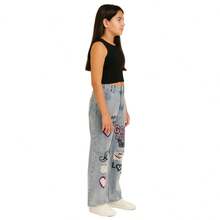 Calça Jeans Wide Leg Balão Corte reto  Pantalona Infantil Juvenil menina - Cinza Claro - Visão 8