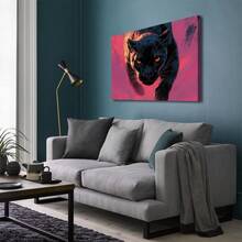 1pc Panther Canvas Wall Art Jungle Animal Painting Modern Abstract Wall Decor Pink And Black Prints Posters Wildlife Artwork For Living Room Bedroom Office Wall Pictures - 彩色 - 查看 2