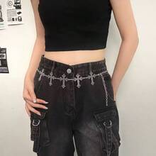 A Hollowed Out Carved Star Pattern Cross Shape Design Sense Splicing Waist Chain Retro Metal Wind Beach Vacation Activities Party Casual Party Temperament Street Shooting Hip-Hop Gothic Daily Versatile Sweet Cool Sexy Light Luxury Fashion Ladies Waist Chain - 一件星星花紋鏤空十字架造型拼接腰鍊 - 查看 5