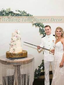 1 Stück weißer Perlen-Tüll-Tischläufer, Polyesterstoff, für Hochzeitsfeier, Bridal-Shower, Dessert-Tisch-Dekoration, Hintergrundvorhänge, Stuhlschleifen-Dekoration