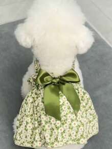 1 pieza Vestido de tirantes con estampado floral romántico para perros y gatos pequeños, vestido de princesa elegante, ligero y transpirable, adecuado para primavera/verano