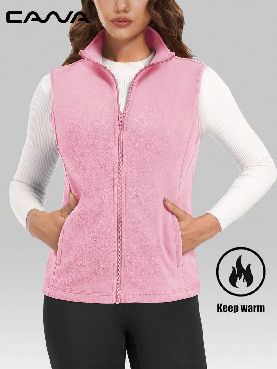 Cavva Women's Fleece Vest Outerwear Sleeveless Lightweight Zip Jackets Warm Soft Vests With Zipper Pockets Sports Office Outdoor Activities Party Camping Riding Hiking - 淺粉色 - 查看 1