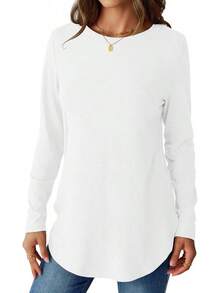 NORACORA Womens Long Sleeve Shirts Loose Tunic Tops Round Neck Lightweight Side Split Casual 2025 Basic Tshirts Blouse Halloween Christmas New Year