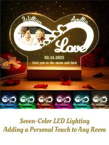 1pc Personalized Acrylic Photo Night Light With Wooden Base - Heart, Circle, Or Infinity Shapes - Warm, White, Or 7-Color LED Options - Perfect For Mothers, Women, Teens, Couples - Unique Gifts For Family And Friends - Ideal Bedroom And Living Room Decor - Great For Mother's Day, Valentine's Day, Christmas, Birthdays - Style 4- - View 7