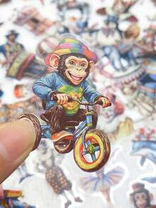 50pcs Cartoon Circus PET Transparent Stickers Funny Clown Lion Decals DIY Scrapbook Phone Fridge Helmet Skateboard Stickers - Multicolor - View 4
