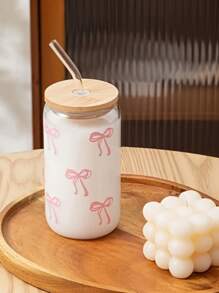 1个16.9盎司带盖吸管杯，蝴蝶结装饰，杯型水瓶，适用于冰咖啡、茶、果汁、牛奶，生日礼物，冷热饮杯，情人节礼物 - 彩色 - 查看 6