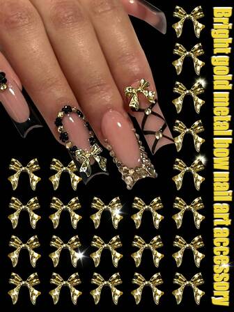 10 sztuk ozdób do paznokci w stylu Y2K ze stopu złota w kształcie kokardy, błyszczące trójwymiarowe klejnoty do paznokci, gwiaździsta biżuteria do paznokci, seksowny wisiorek, ręcznie robione akcesoria do zdobienia paznokci, akcesoria dekoracyjne, pudełko na prezent do zdobienia paznokci