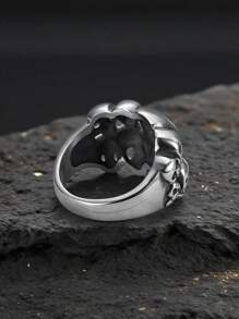 1 buc Inel bărbătesc din oțel inoxidabil, stil vintage, cu craniu 3D, montură tip cluster, perfect pentru Halloween și ținute cool de stradă