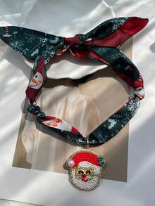 1pc Creative And Unique Santa Claus Christmas Tree Rhinestone Pearl Faux Pearl Pendant Fabric Printed Ribbon Necklace For Women, For Wearing At Festive Parties, Daily Family Gatherings, And Other Occasions, A Festive And Fashionable Piece Of Women's Jewelry.(Rhinestones In Random Color Arrangement) - Colorful - View 14