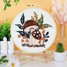 11CT Embroidery Kit With Various Patterns Like Mushrooms And Pine Trees, Includes Embroidery Hoop, Threads, Needles, Suitable For Beginners, Forest & Plant Themed Home Decor Embroidery