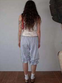 Cropped Pants For Women Ruffle Long Bloomers Flare Lace Trim Pantaloons Vintage Capri Bloomer Pants - Màu xanh lam - Xem 2