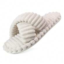 Womens Slippers Open Toe Indoor Memory Foam Slide Cross Band Outdoor - Màu Khaki - Xem 4
