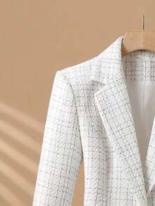 Women's Casual Plaid Blazer, Versatile & Slimming White Suit Jacket