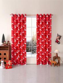 1pc Red Christmas Limited Reindeer Curtain Semi-Transparent Soft Sheer Red Curtain, Running Reindeer Festival Atmosphere Decoration