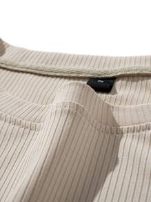 男士 Old Money 休闲运动条纹长袖T恤，秋季款 - 杏色 - 查看 6