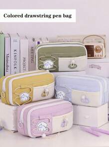 1 件高品质抽绳铅笔盒，采用 3D 贴片设计，大容量奢华文具袋，颜色柔和，适合学生、返校礼物