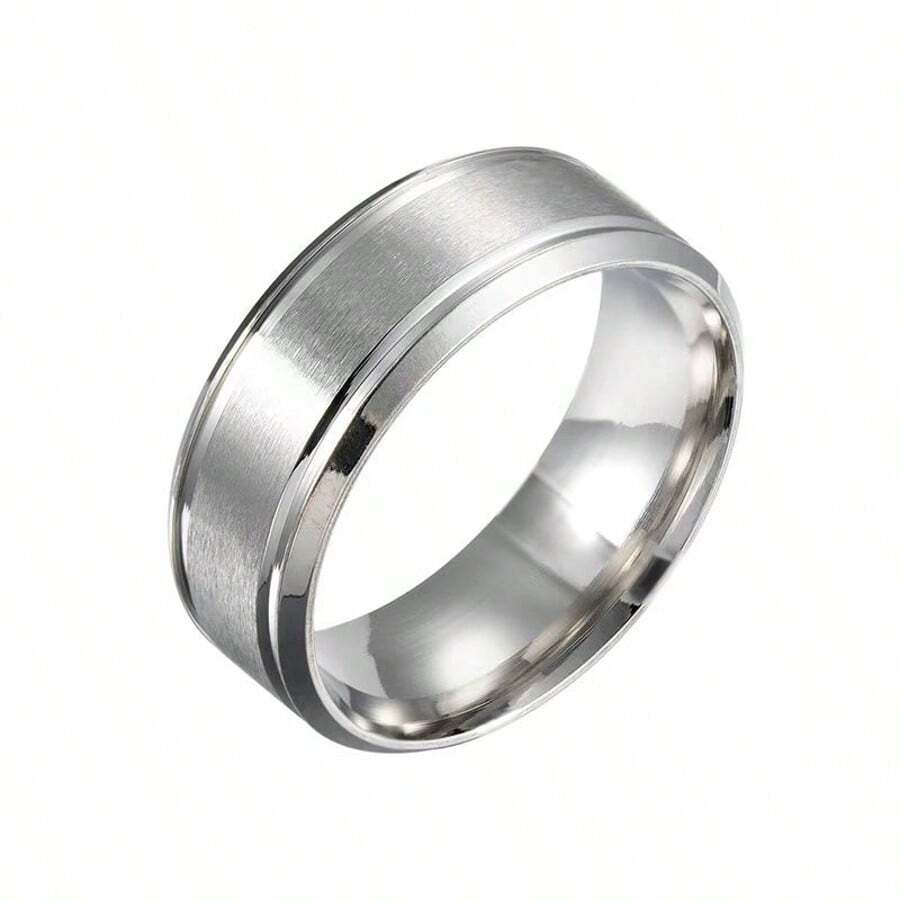 خاتم رجالي أنيق من الفولاذ المقاوم للصدأ بتشطيب مطفي، إكسسوار عصري راقي مناسب للارتداء اليومي