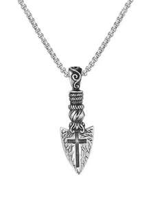 1pc Stainless Steel Necklace With Vintage Cross Pendant, Titanium Steel Casting Necklace Accessory For Men