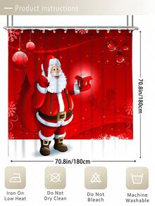 1/4pcs Christmas Red Christmas Theme Poster Full Of Holiday Santa Toilet U-Shaped Pad, Toilet Seat Pad, Bathroom Decoration, Bathroom Shower Curtain Set, Shower Curtains For Walk In Showers, With 12 Hooks,Suitable For Bathroom/Room/Home/Living Room Decoration.