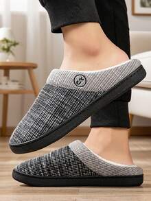 Large Size Men's Slippers For Fall & Winter, Classic Indoor Slippers With Anti-Slip Outsole, Soft & Comfortable, Minimalist Design, Couple Casual Home Slippers - Grey - View 2