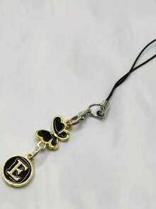 1pc Metallic Heart & Alphabet Letter A-Z Charm Phone Pendant - Black - View 54