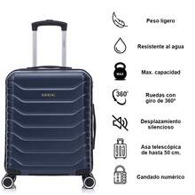 Cabin Suitcase 55x40x20cm ABS+Polycarbonate - 10kg (40L) | Semi-Rigid Small Trolley Hand Luggage 4 Wheels 360° Swivel Numeric Lock - Yellow/Navy/Mint/Black/Pink/Rose Gold/Turquoise/Green - 海軍藍 | S | 55x40x20 - 查看 2