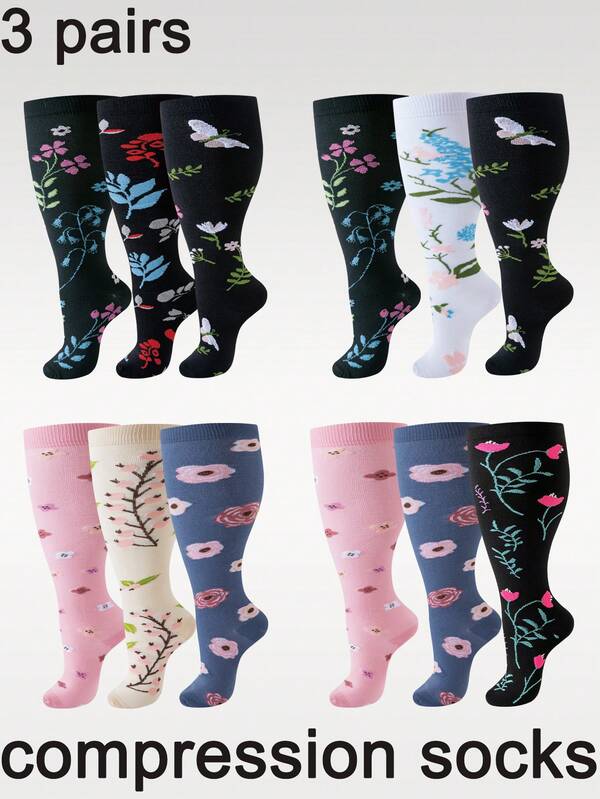 3 pares de calcetines de compresión de talla grande aptos para deportes al aire libre, fitness, running, baloncesto, gimnasia, camping, senderismo, etc. Hechos de tejido de rebote trenzado.