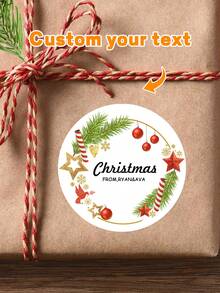 24pcs Customized Christmas Text Round Stickers, Personalized Holiday Candy Gift Bags And Envelope Labels, Customized Text Stickers, Customized 5*5cm Round Stickers, Customized Christmas Gift Packaging Labels, Specially Designed Cute & Romantic Christmas Wreath, Berry Scene Combination, Various Pattern Stickers For You To Choose, Suitable For Personalized Merry Christmas Labels - Multicolor - View 23