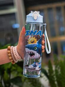 1pc 750ml/26oz Shan Hai Jing Themed Transparent Straw Sports Water Bottle, With Carrying Strap For Easy Transport, Leak-Proof Design, Lightweight & Durable, Suitable For Running, Cycling, Hiking, Holiday Gift