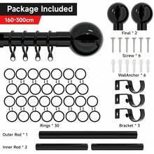 Curtain Pole Extendable Metal Chrome 28mm With Finials Rings Hooks Rod Fittings - Black Nickel - View 12