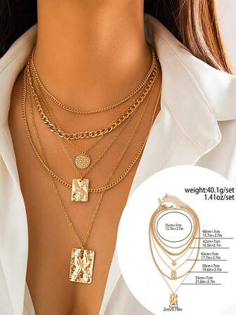 Set Of 6 New Ins Metal Snake Skin Pattern Layered Necklaces