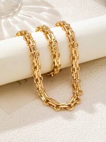 1 Set Punk Style Metal Exaggerated Thick Chain Bracelet And Necklace - Yellow Gold - View 5