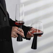1 pieza Copa de vino tinto de cristal con tallo negro, copa de cerveza artesanal, copa vintage, copa de vino tinto, regalo del Día de San Valentín - Multicolor - Ver 7