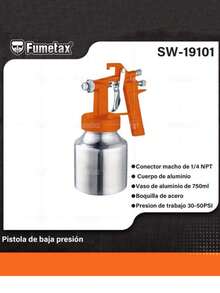 Pistola de Pintura de Baja Presión, Cuerpo de Aluminio y Boquilla de Acero, 750ml, Ideal para Pintura de Muebles, Reparación de Autos y Decoración de Interiores - Naranja - Ver 1