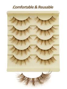 5 Pairs Cartoon Style Brown False Eyelashes, Natural & Lightweight, Delicate & Soft, Create Natural Cat Eye Makeup, Transparent Lash Band, Reusable, 3D Fluffy Cat Eye Effect - Cat Elf Eyelashes - View 7